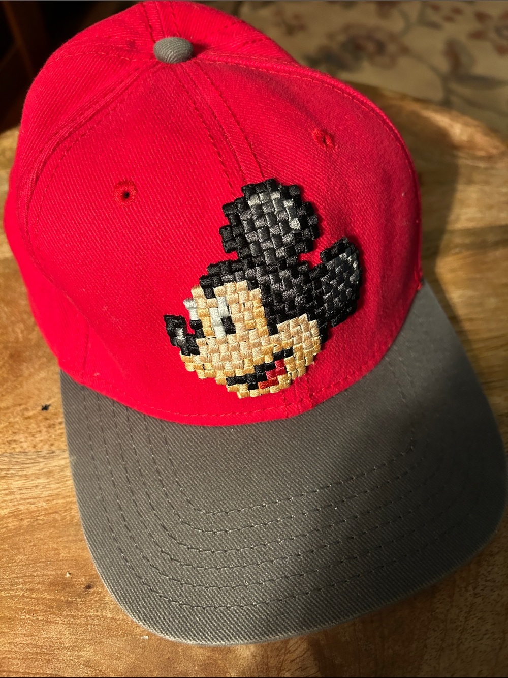 Disney Kids Red and Gray Baseball Hat with Embroidered Mickey